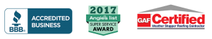 Accredited Logo | 2017 Angies list super service award | GAF Certified logo